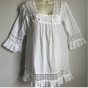Cute Options White Boho Glam 100% Cotton Light Weight Tunic Women's‎ Large.